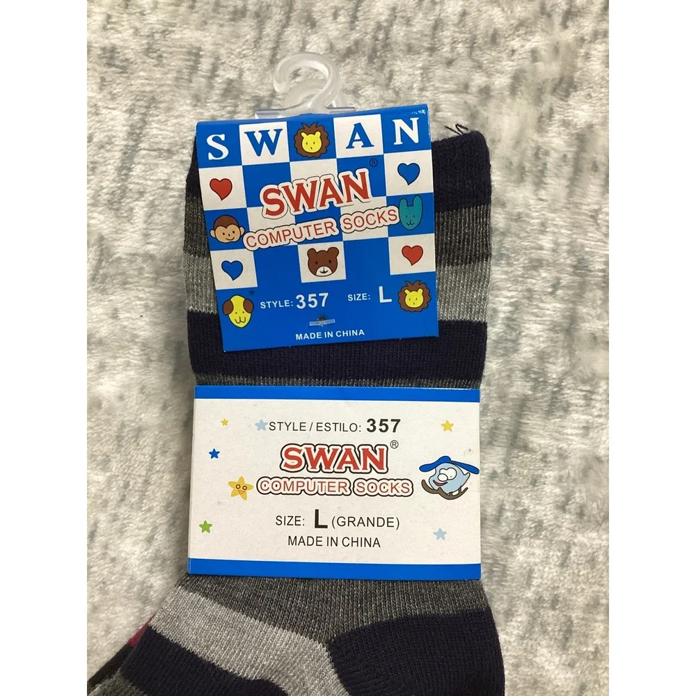 Swan Computer Socks Style 357 Striped Crew Socks Mens Size Large New 3 Pair Pack